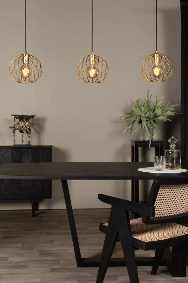 Lucide DANZA - Pendant light - 3xE27 - Matt Gold / Brass - atmosphere 1